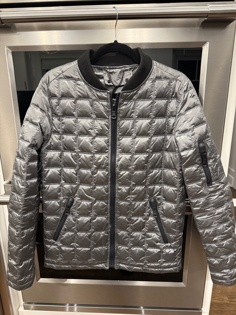 Metallic Silver Quilted Bomber Jacket